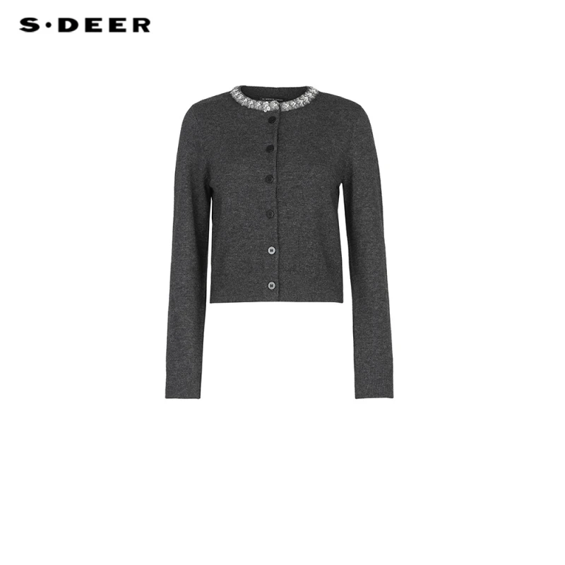 S·DEER圣迪奥秋冬新款高端大气上档次灰色爆款洋气女装针织衫开衫