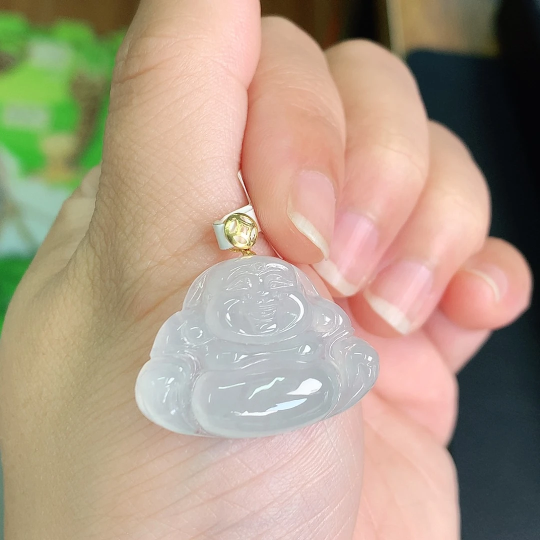 翡翠颈饰18K金镶嵌冰胶佛公22*28.5*5.2