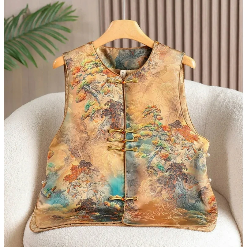 绮丽山水景致传统中式背心马甲