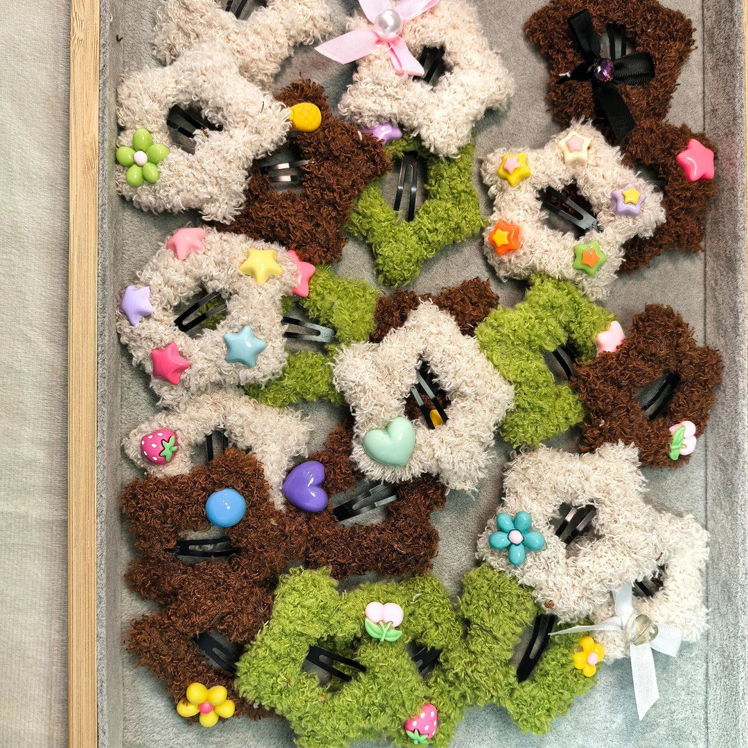 五角星毛毛发夹女侧边夹碎发夹可爱网红手工儿童