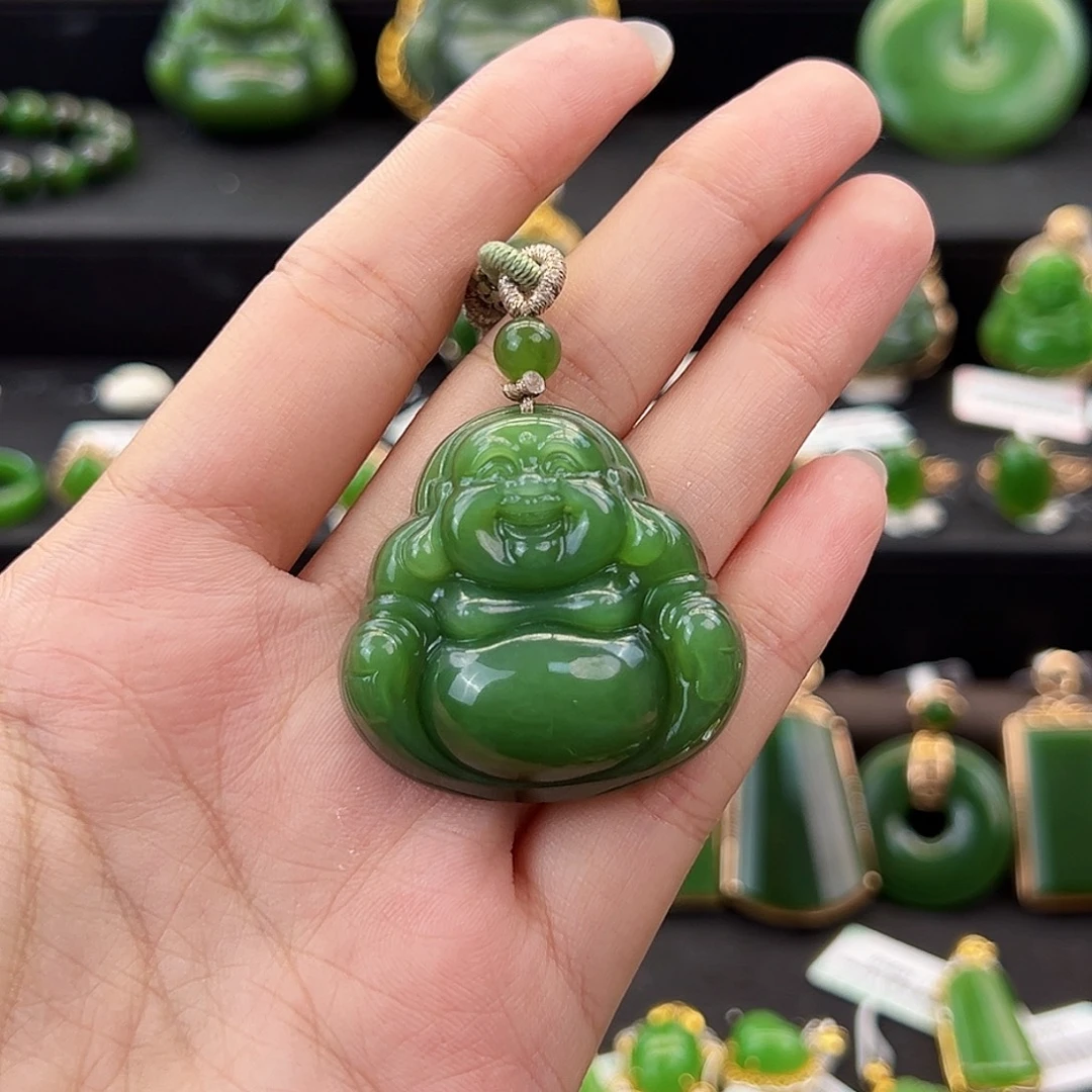 和田玉未镶嵌吊坠(不含链)阳绿佛公35mm