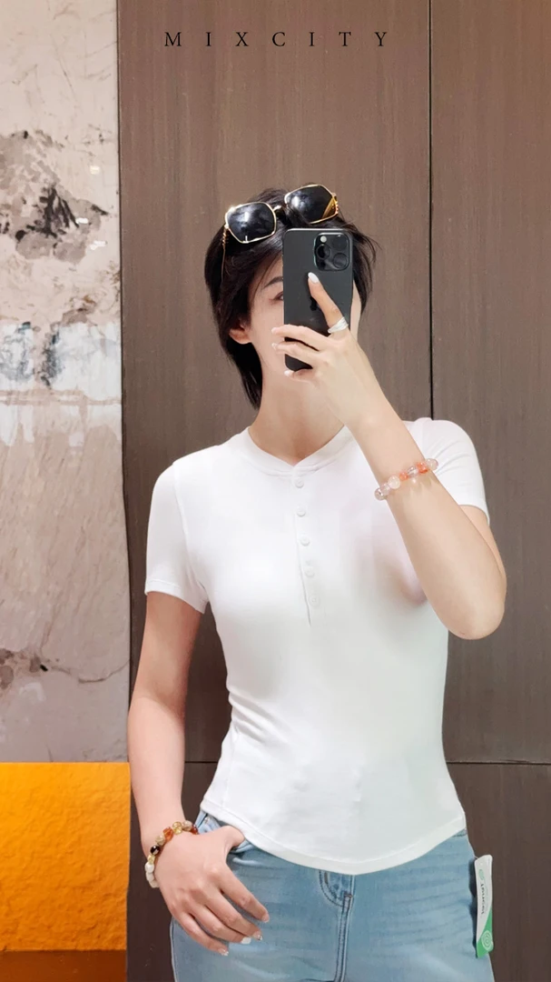 【亚楠本楠】亨利T◆lu家同款兰精莫代尔亨利领透气弹力T恤7636