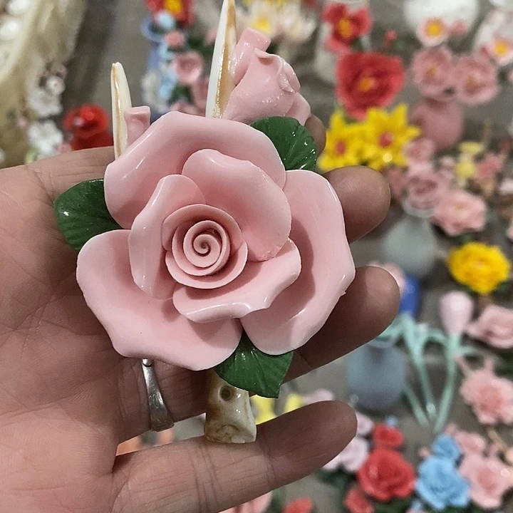 瓷片纯手工陶瓷花摆件