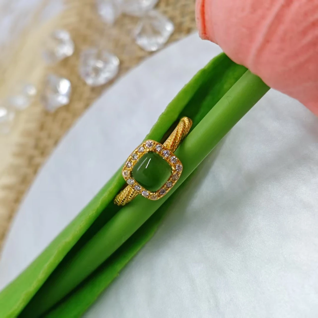 《一轮心动》和田玉碧玉方糖戒指3银(多样发其一) MY116