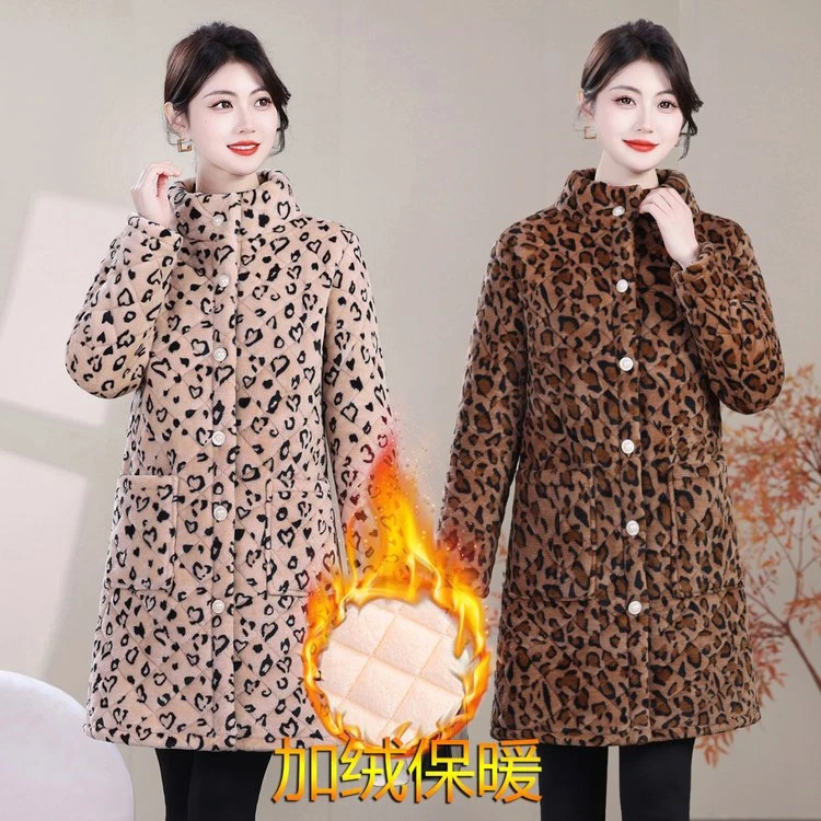 冬季气质大码中长款宽松中老年妈妈装加绒加厚立领时尚减龄棉服