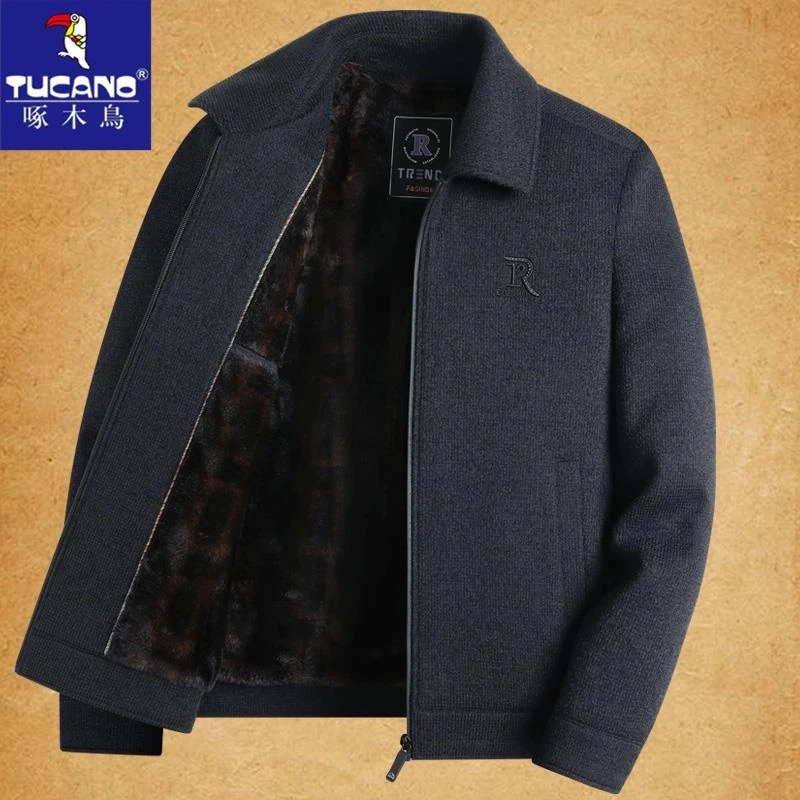 啄木鸟中年男士加厚外50岁秋冬季60爸爸70加绒夹克中老年人棉衣服