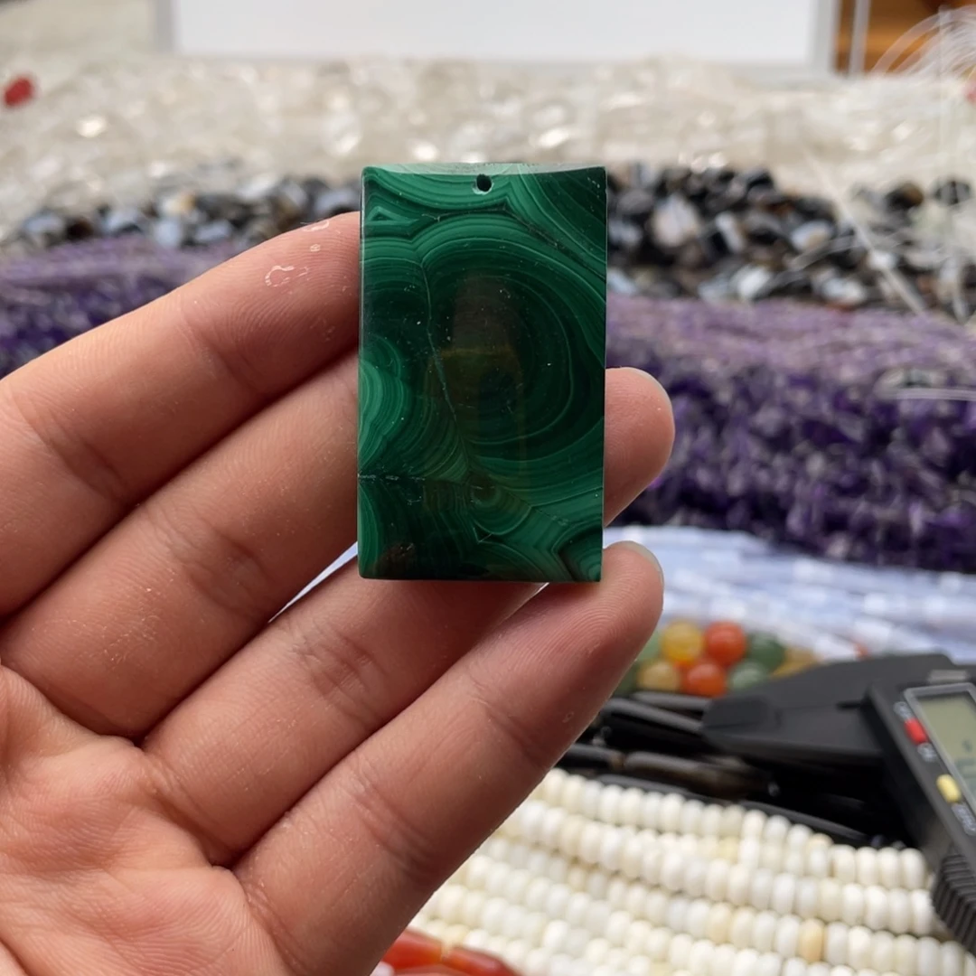 玛瑙/玉髓合金珠宝半成品一个装孔雀石无事牌吊坠26*44mm