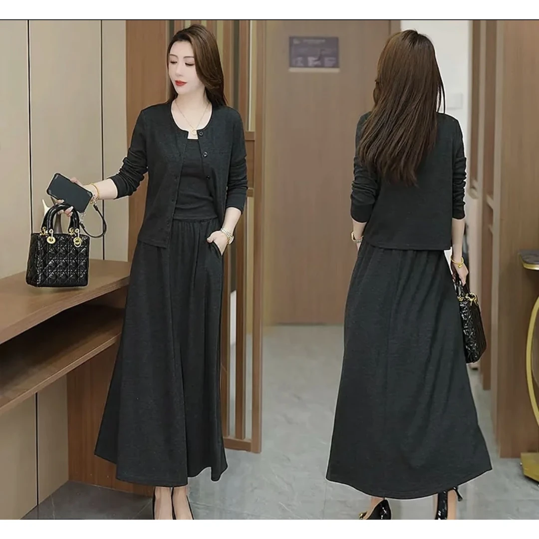 现【三件套开衫+吊带+半身裙】2025春季新款套装裙女高级感韩系