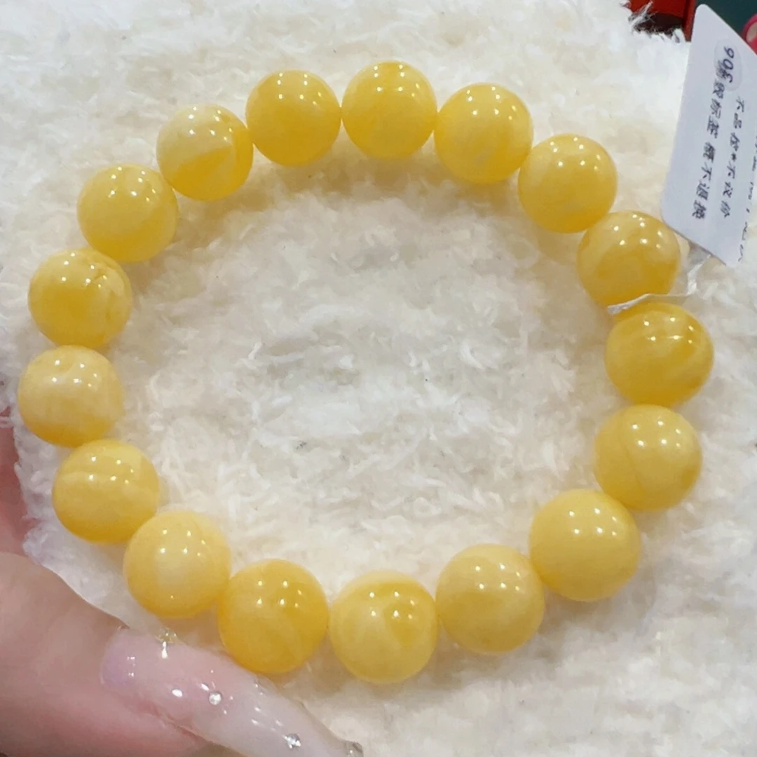 蜜蜡手链未镶嵌11.7m圆珠白花手串