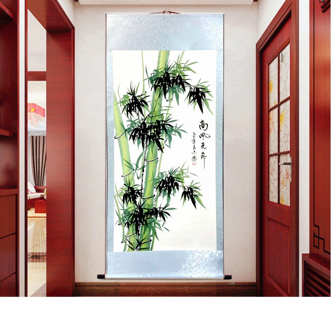 纯手绘国画卷轴装裱高风亮节竖副玄关画170×72cm