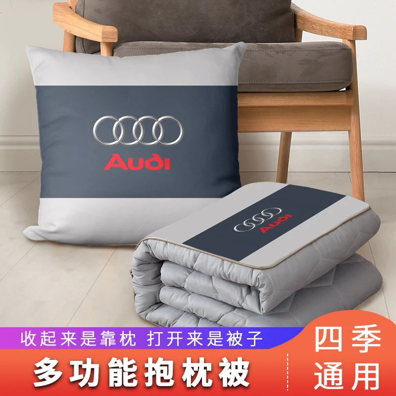 车载汽车标抱枕被子两用二合一4S店车载秋冬水晶绒双面加厚保暖电