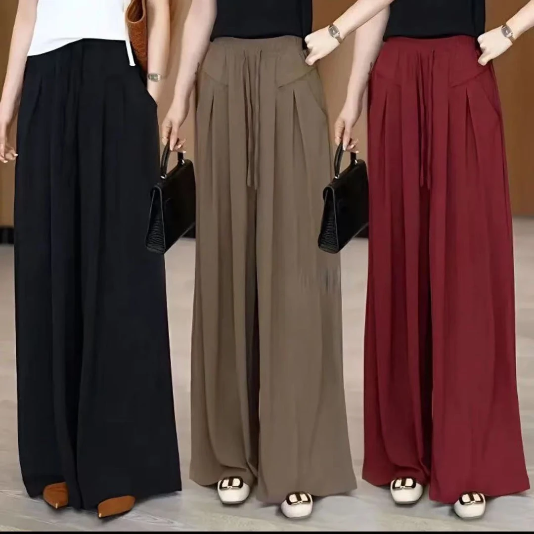 春季新款半身裙裤女国风垂坠感阔腿裤高腰宽松大码休闲裤8968