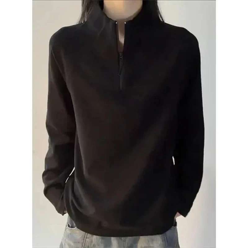 德绒半拉链卫衣保暖宽松休闲打底衫男女长袖半高领纯色百搭251077