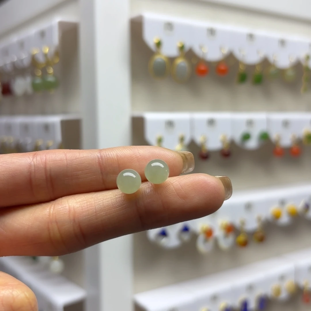 和田玉银S925镶嵌耳饰