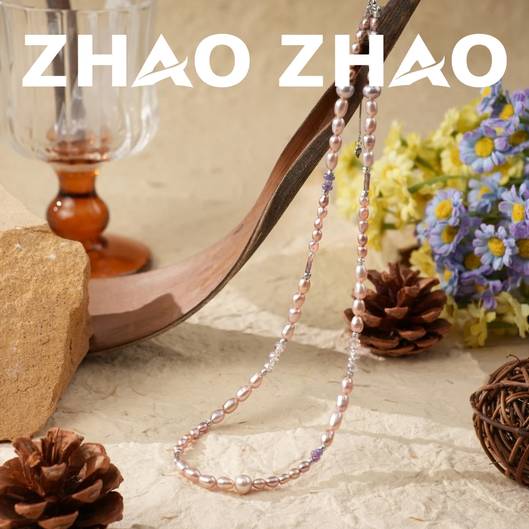 链子925银 「紫梦罗兰」原创设计大自然炫彩紫粉裸珠项链春夏新款