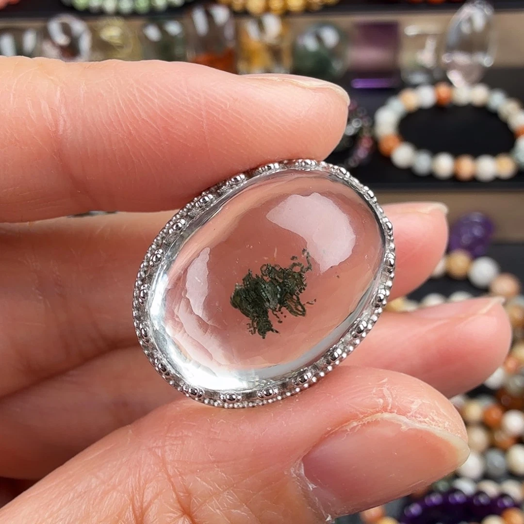 水晶吊坠(不含链)银S925镶嵌天然绿幽灵