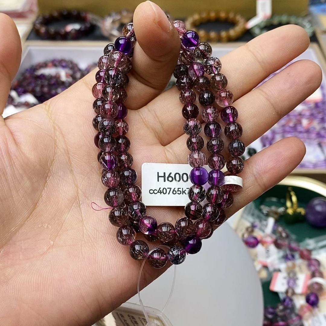 未镶嵌手链水晶H600黑加仑超七多圈6+