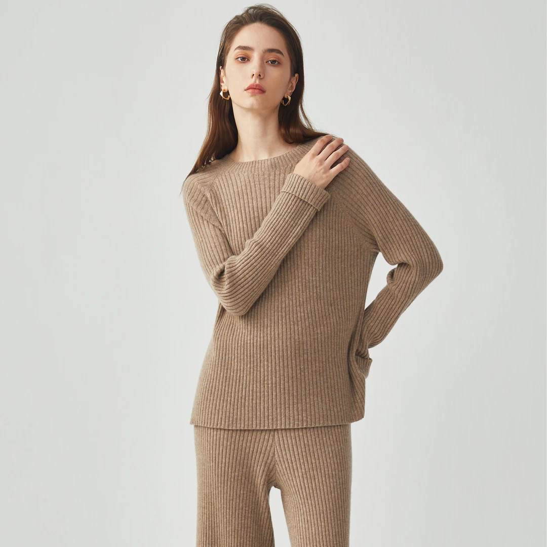 鹿王24秋冬百搭时尚针织休闲宽松圆领羊绒衫L804163