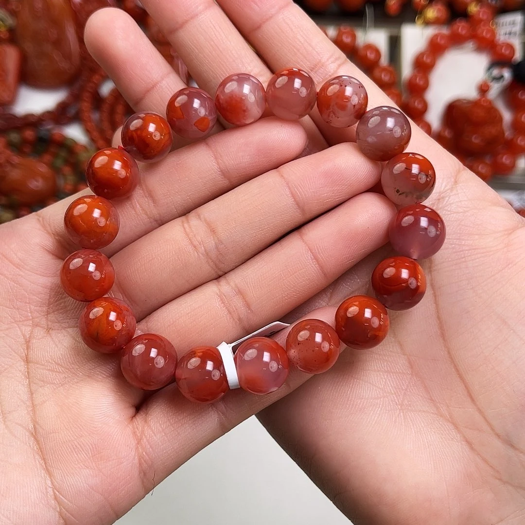 南红玛瑙未镶嵌手链瓦西玫红火焰单圈11mm