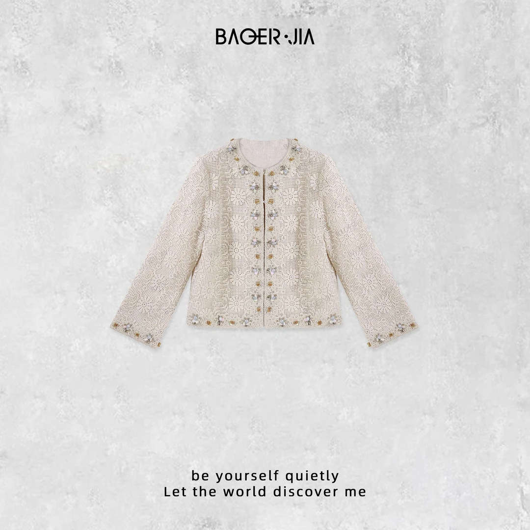 10-宝儿家含幂BA116725102早春新款穿搭手工手工钉珠镂空钩花外套