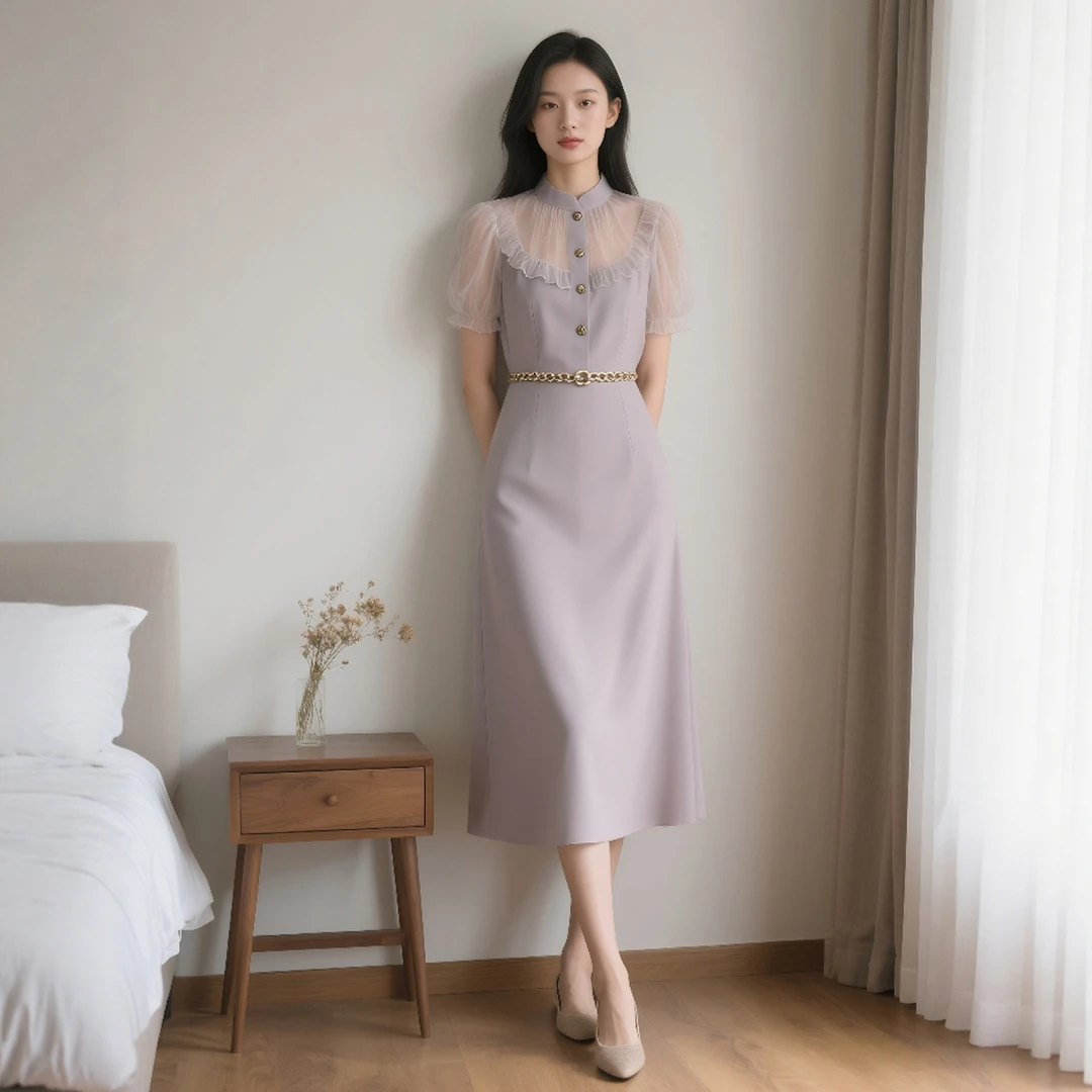 夏季新款女装时尚穿搭气质法式复古轻奢优雅连衣裙收腰显瘦小香风