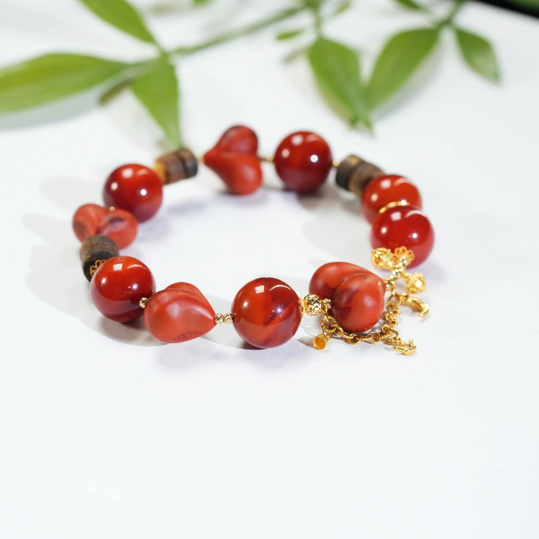 【东方十八岁】【海天霞】南红18K金设计款收藏级手串多样性发其一