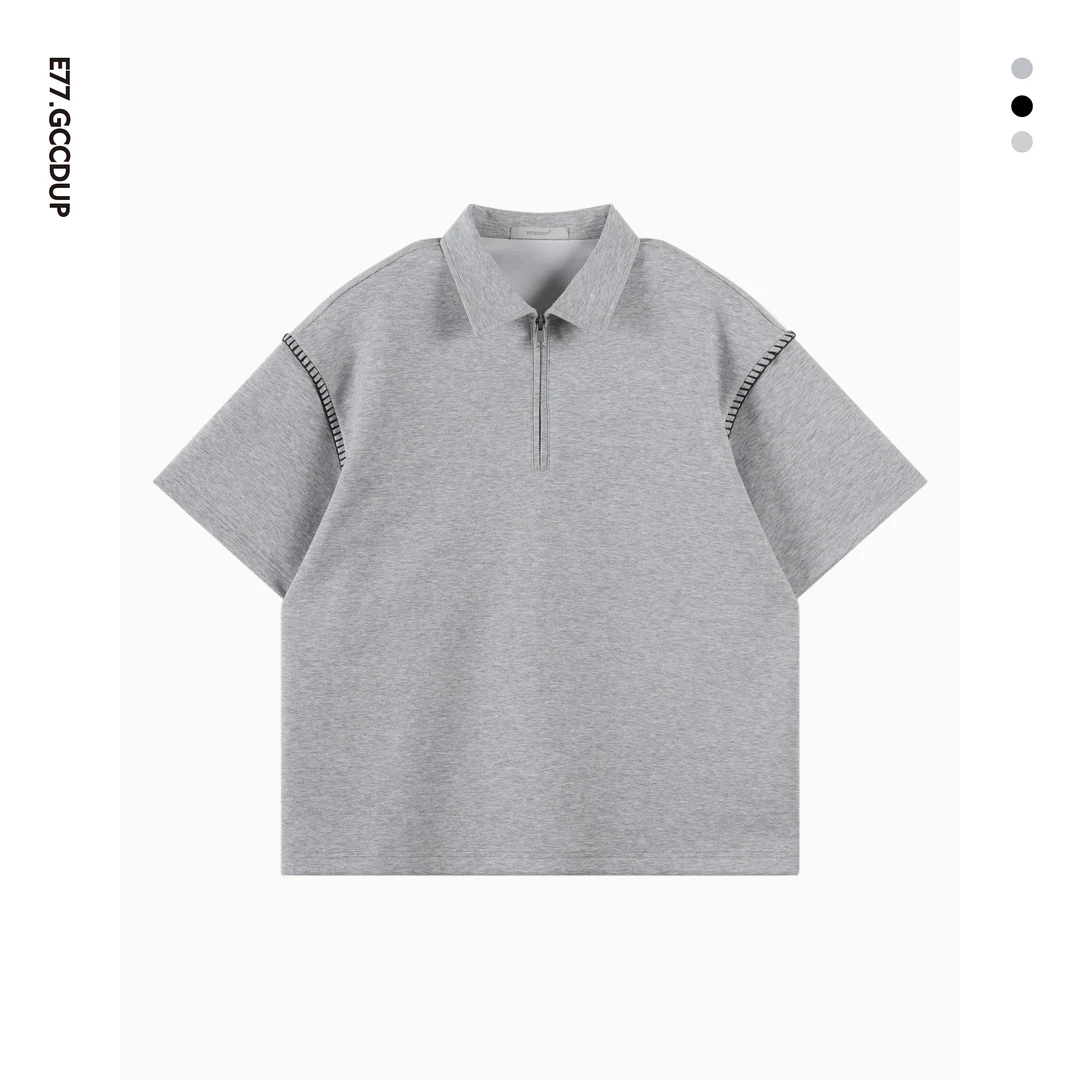 夏季新款polo领半拉链短袖高级感男装时尚百搭宽松简约T恤77335