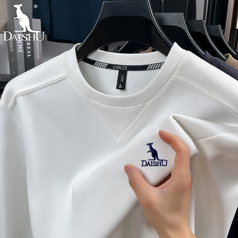 袋鼠高端男士长袖T恤2025新款秋季新款商务休闲运动圆领卫衣男装