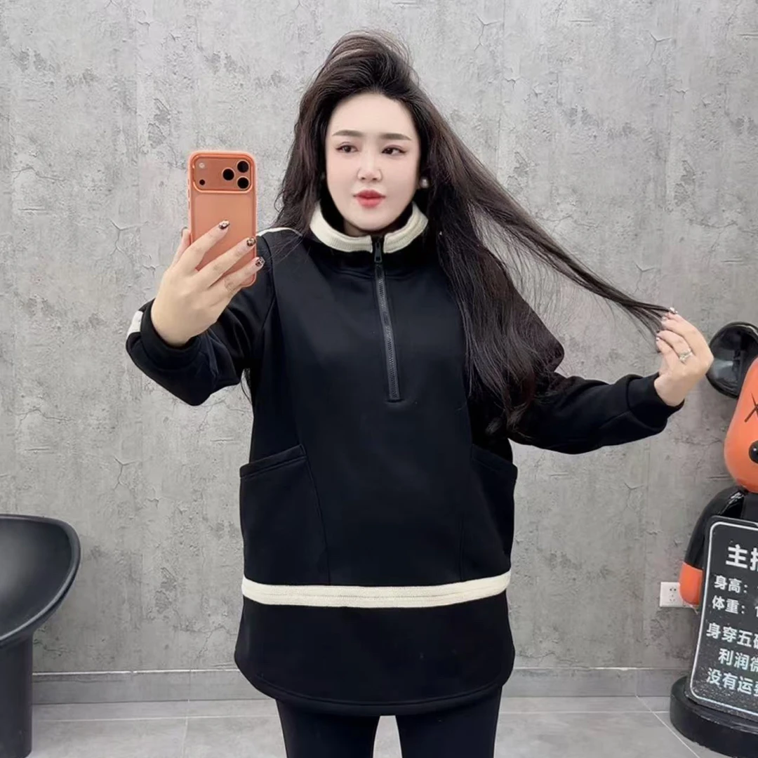 欧货拼接款中长款宽松卫衣