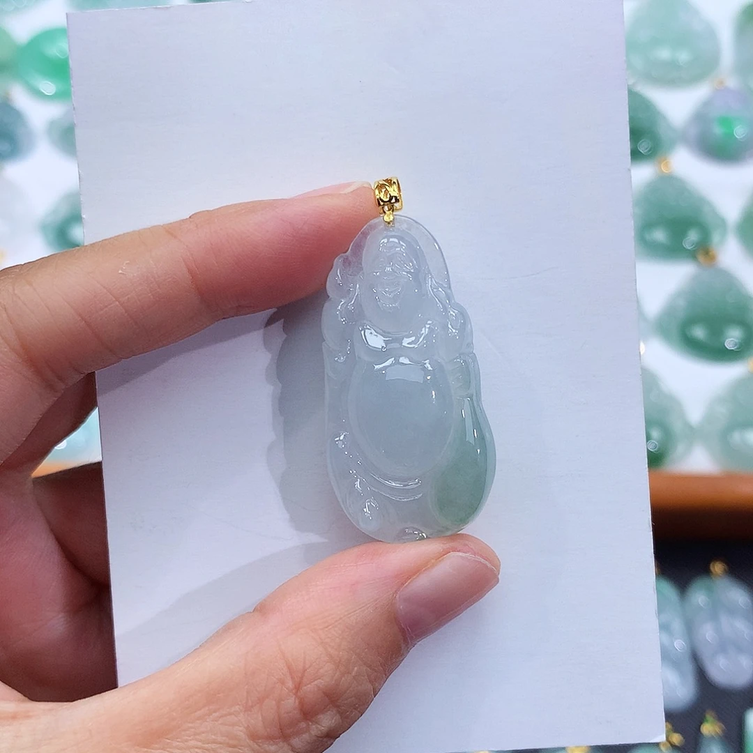 惟***康翡翠18K金镶嵌颈饰翡翠吊坠