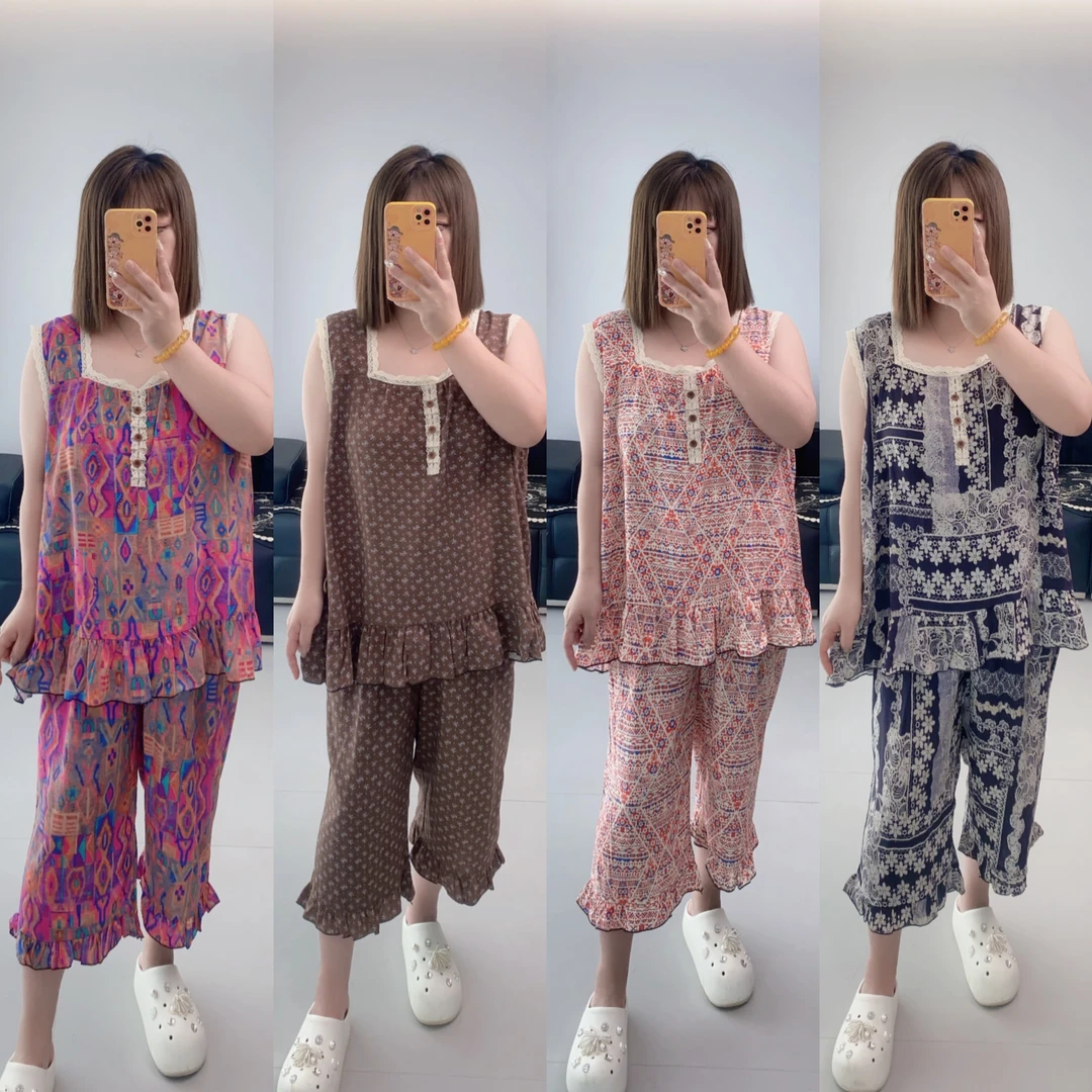 【有运险】夏季新款绵绸大码女睡裙可外穿可家居睡衣套装DYY3379