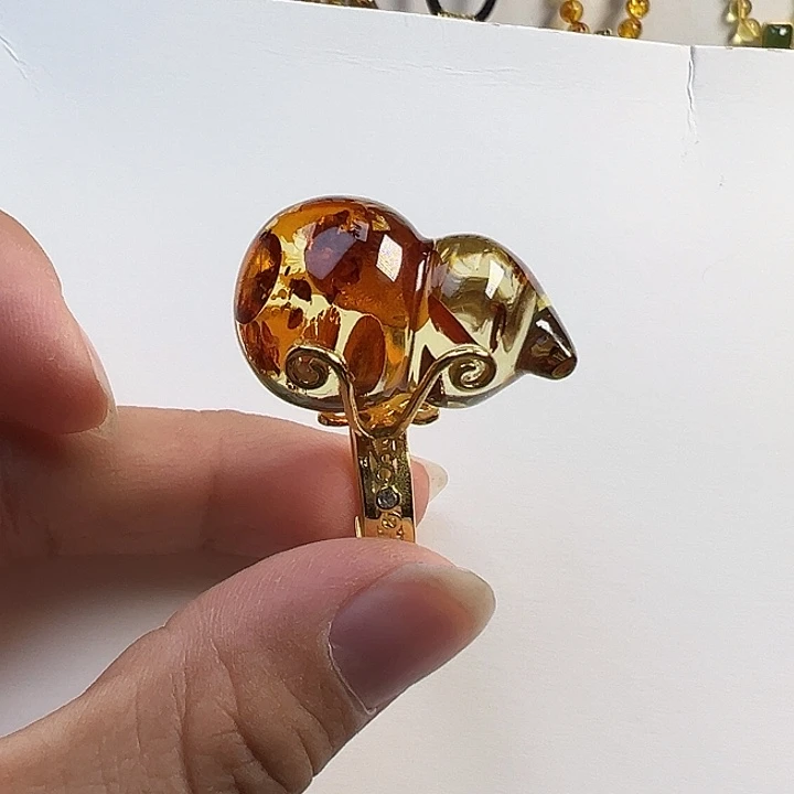 琥珀（花珀）银S925镶嵌戒指