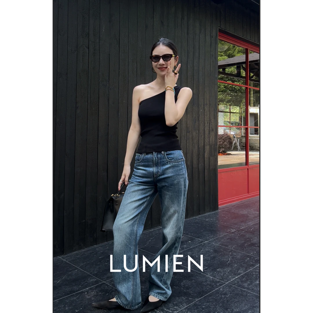 【LUMIEN】时尚酷飒风小众不规则斜领设计气质显瘦针织衫LX5EBB37