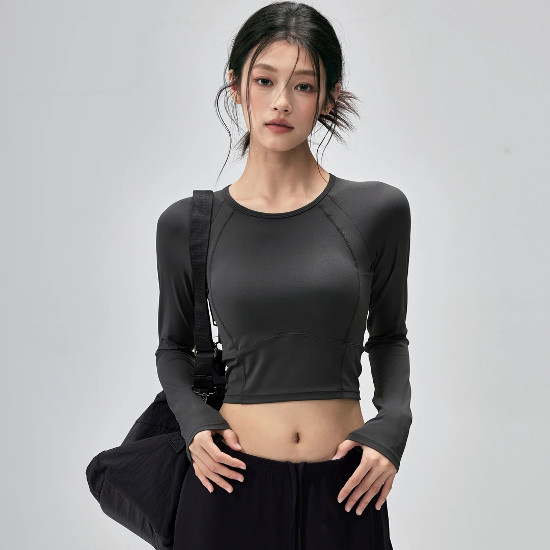 拍朵带胸垫运动长袖女秋高强度立体裁剪显瘦健身衣普拉提瑜伽套装