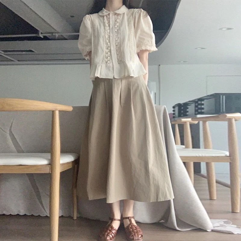 时尚套装女2025夏季新款复古蕾丝法式衬衫设计感小众半身裙两件套