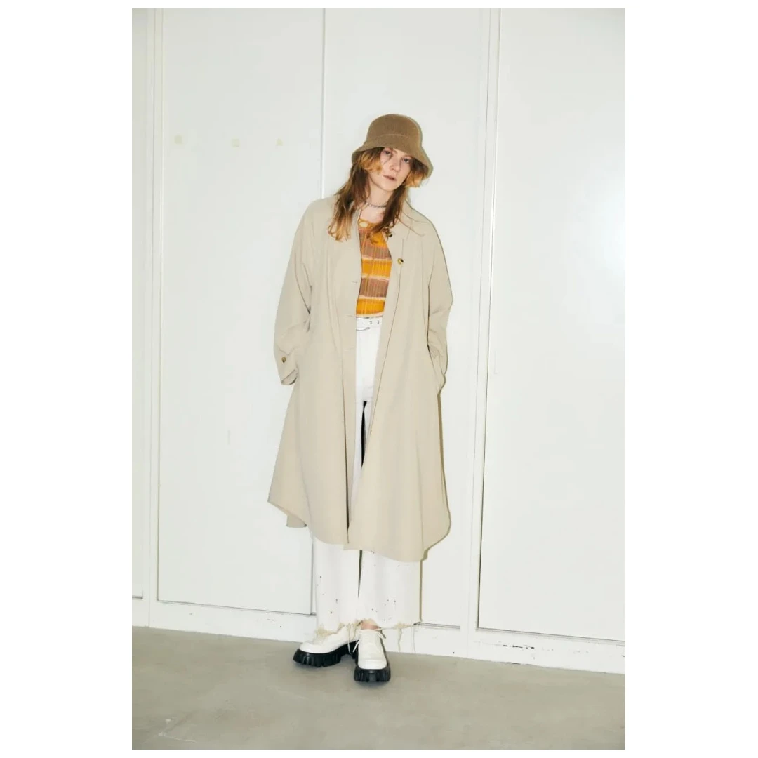 【胖虎家】 春季新款 M 时尚简约纯色系带收腰翻领风衣