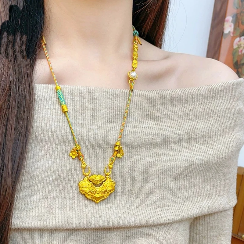 铜合金吊坠 古法錾刻如意锦鲤锁项链莲花双鱼可转动长命锁吊坠