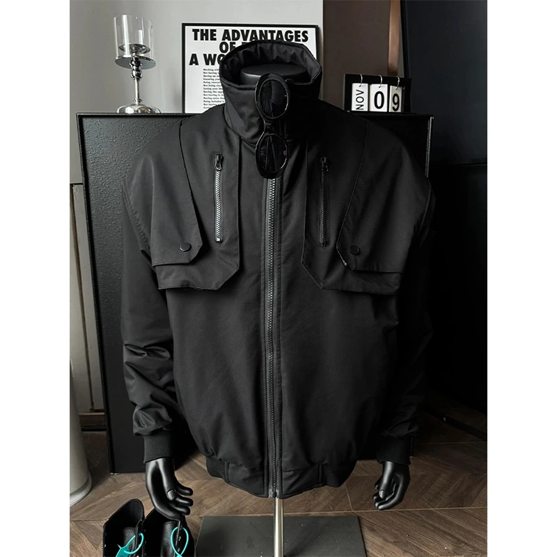 黑色短款飞行员夹克男款冬立领大口袋工装外套美式cleanfit棒球服