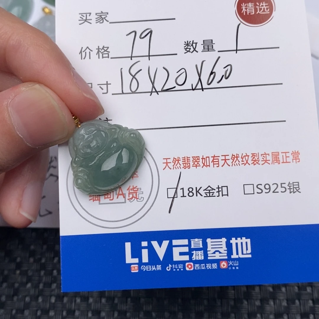 钱****翡翠18K金镶嵌颈饰吊坠