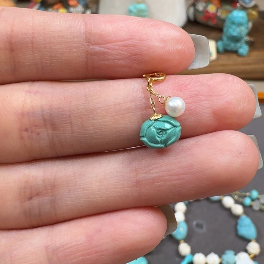 绿松石18K金镶嵌花花小滴流