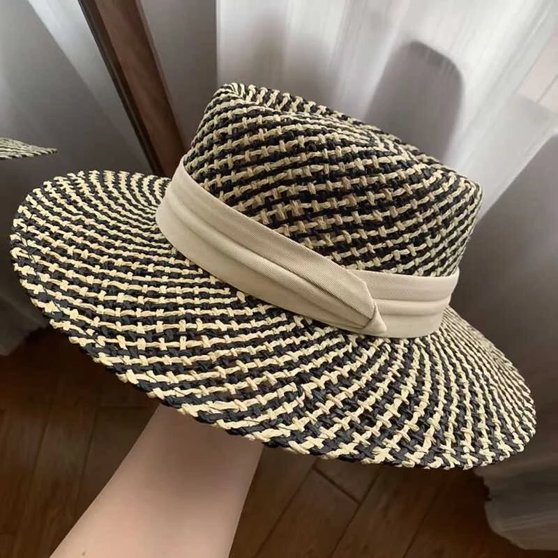 ins同款英伦风出游网红平顶礼帽子女遮阳沙滩度假草帽百搭潮时尚