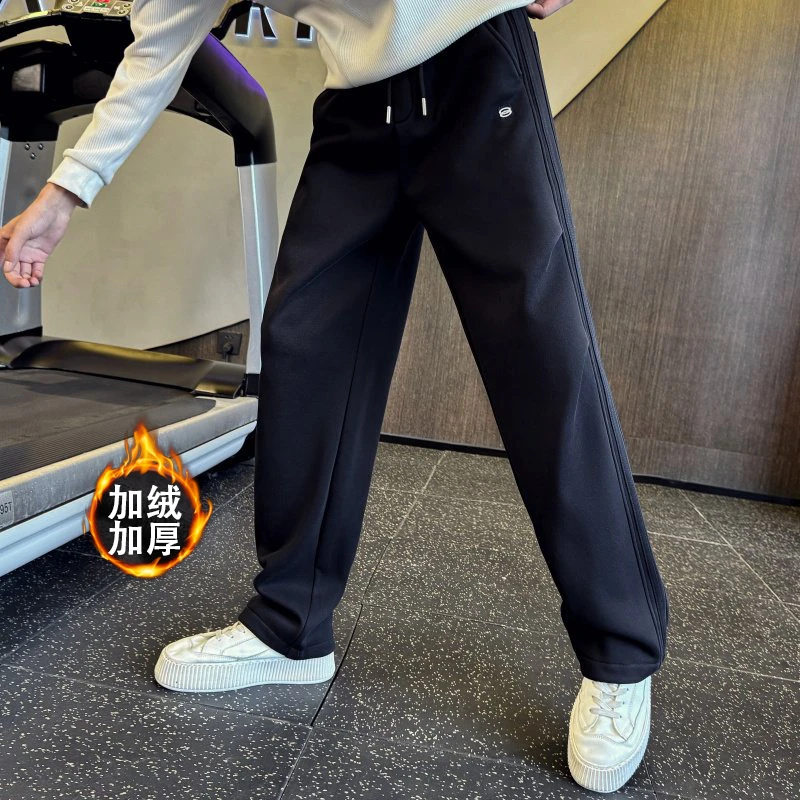 男士痞帅百搭纯色加绒卫裤2025秋冬新款质感简约休闲直筒阔腿裤男