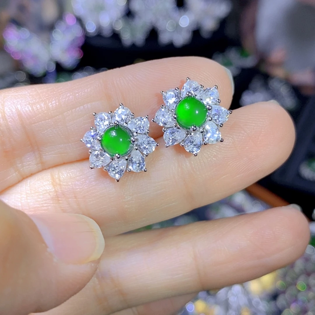 翡翠戒指银S925镶嵌天然翡翠