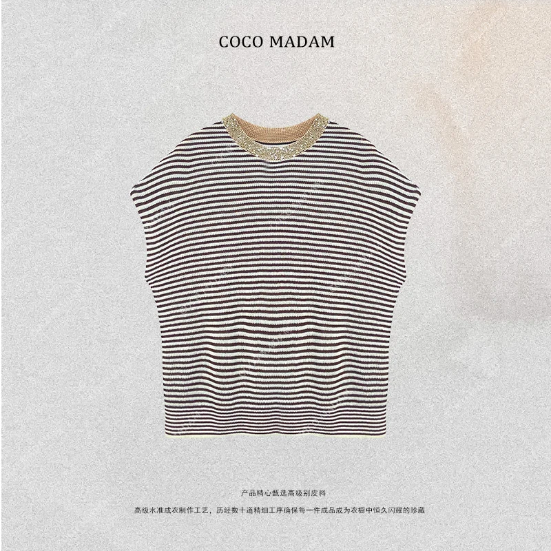 NIUNIU ·T-402 通勤百搭条纹针织无袖上衣