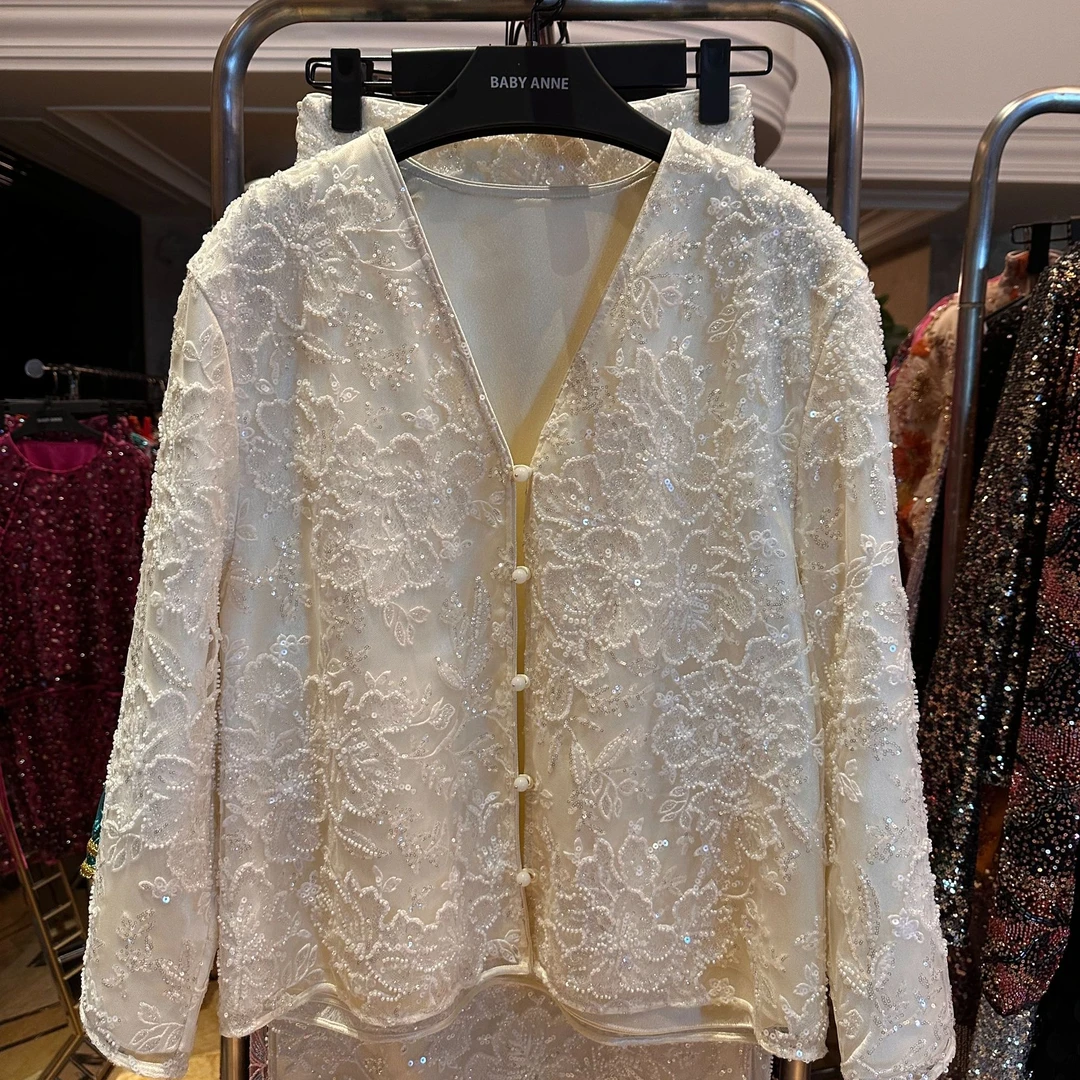 BABY ANNE【永乐南洋-南洋风华】奢华米白亮片刺绣珠珠上衣PDA1004