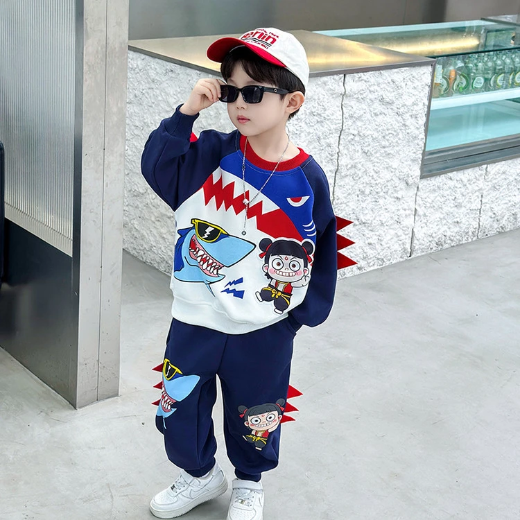 宝宝春秋2025儿童套装男童潮流洋气休闲春秋季秋款韩版卡通哪吒