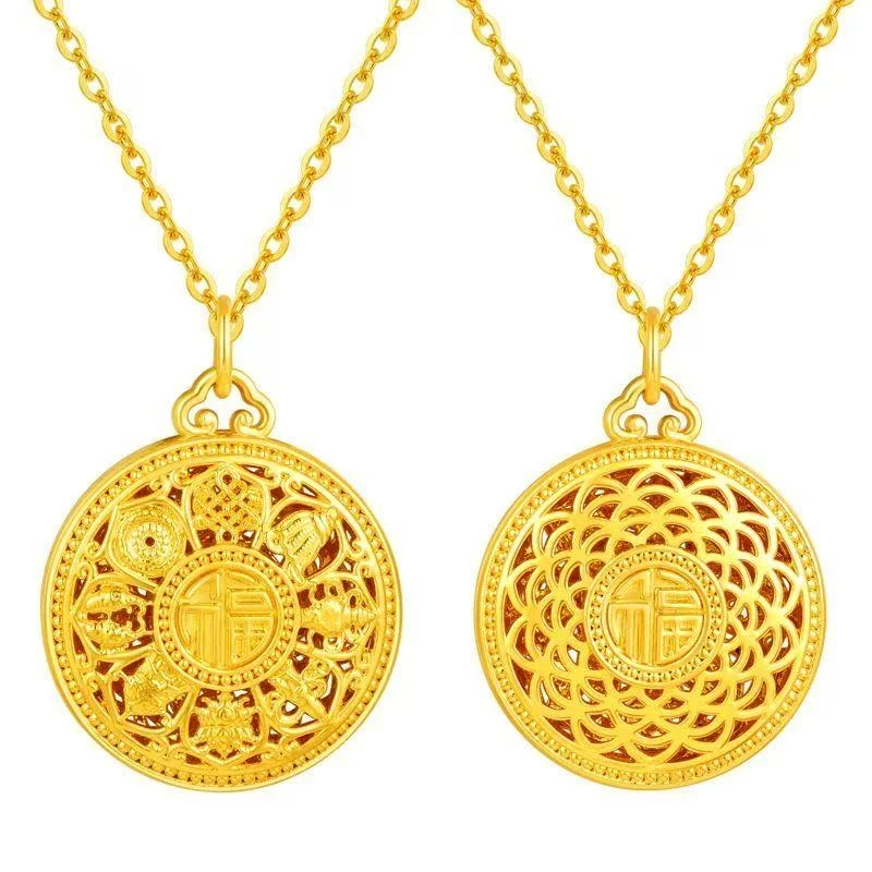 铜合金项链 新款莲花八宝罗盘镂空福字罗盘招财纳福吊坠男女同款