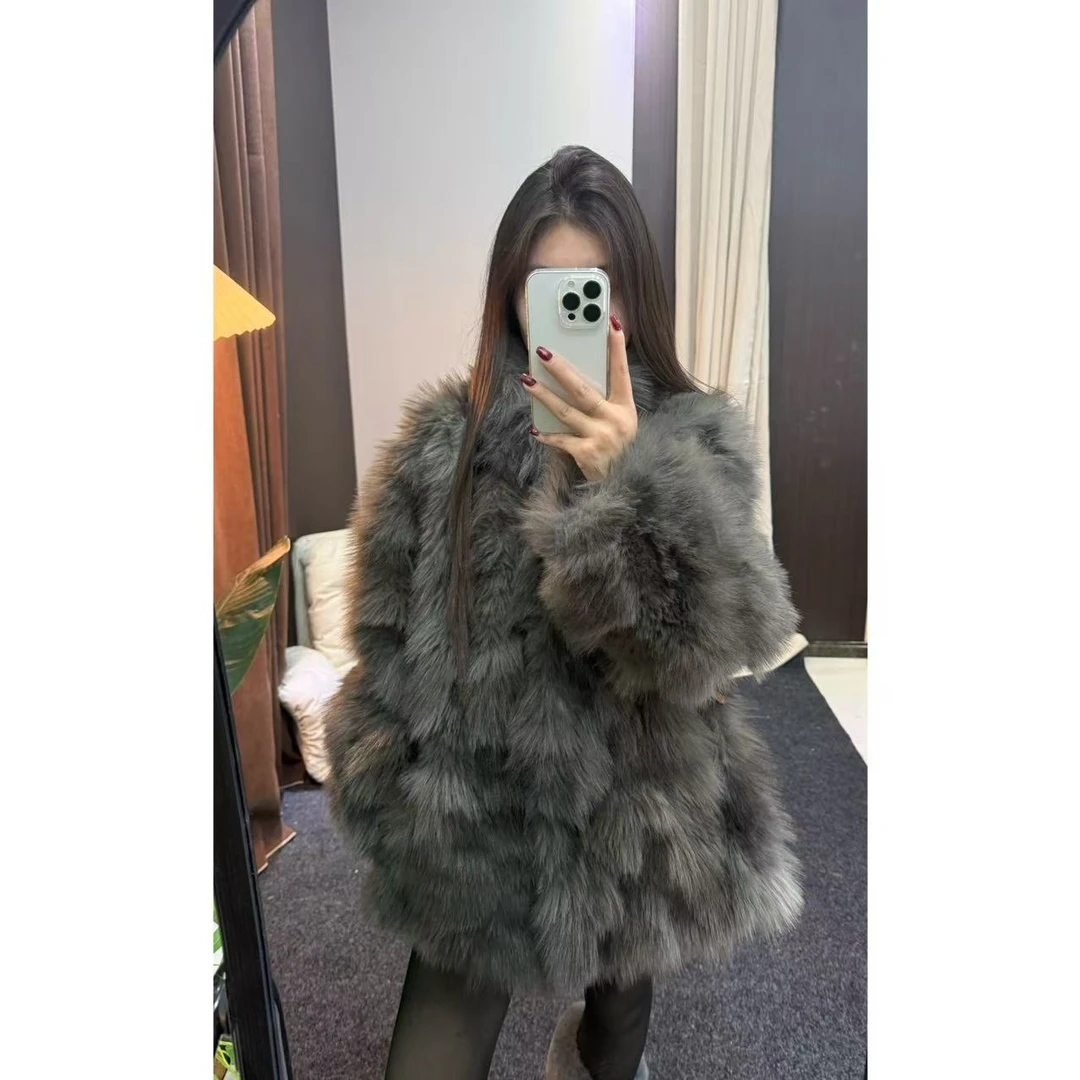 流光少女 2025秋冬季百搭中长款仿腹部毛的毛毛外套