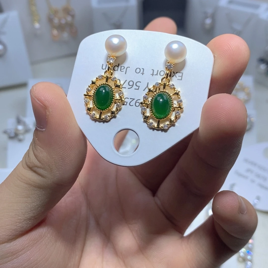 银S925镶嵌耳饰淡水珍珠