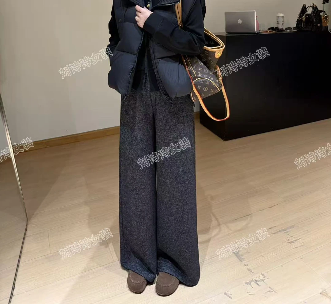 83766【夜航曲】诗诗家2025秋季简约百搭纯色松紧腰欧美风直筒裤